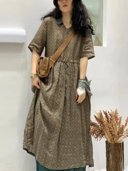 Women Summer Flower Spliced Ramie Strap Waist Dress TY1046 Ada Fashion