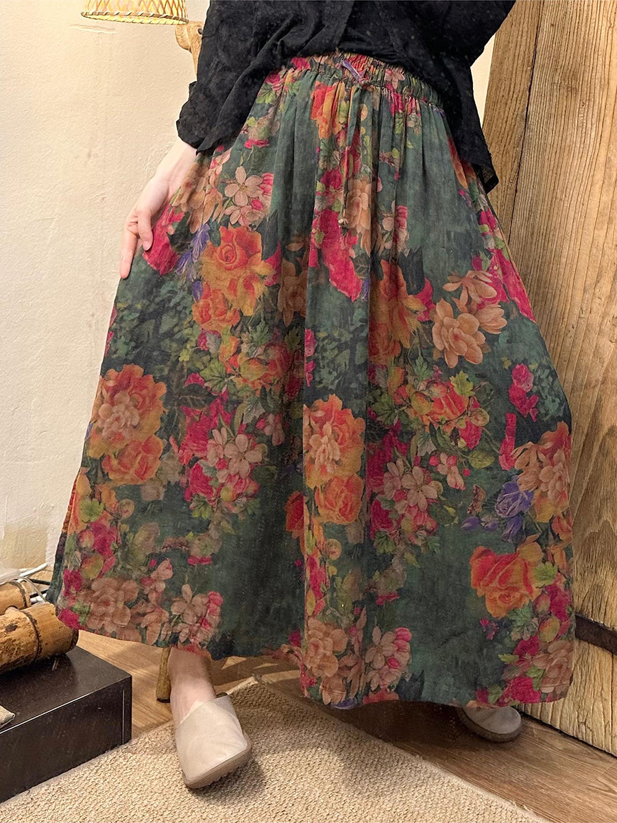 Women Summer Vintage Flower Dual-layer Cotton Skirt TY1005 Ada Fashion