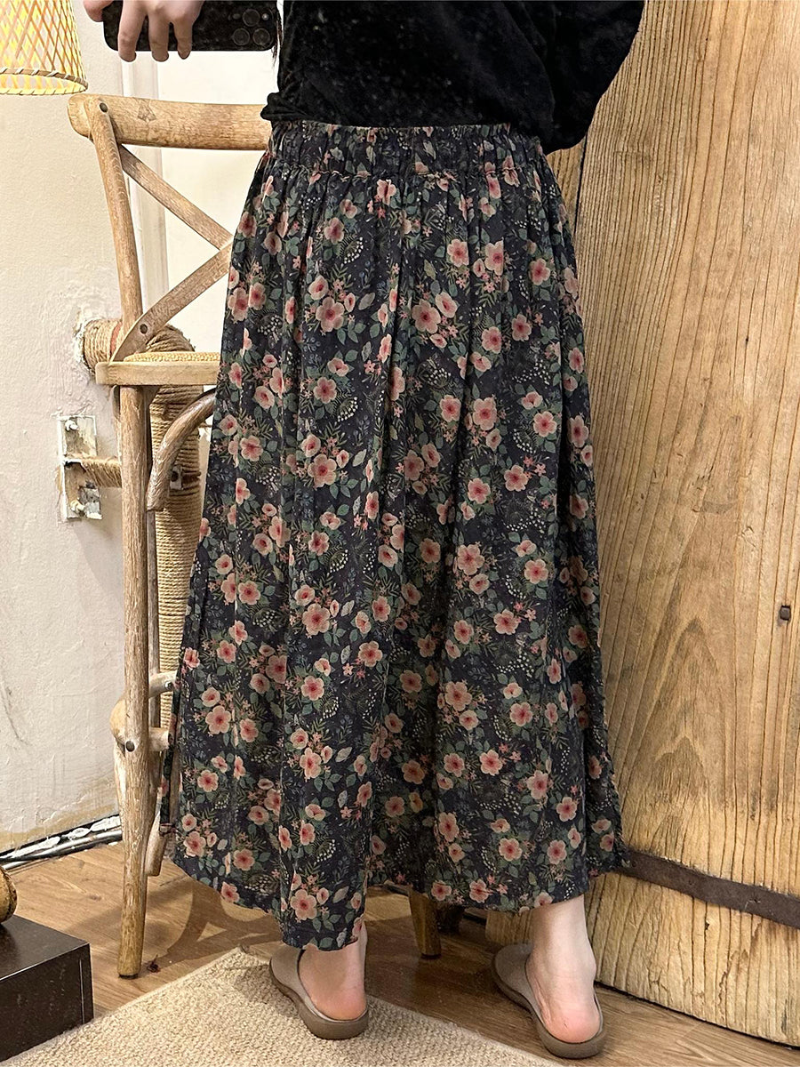 Women Summer Vintage Flower Dual-layer Cotton Skirt TY1005 Ada Fashion