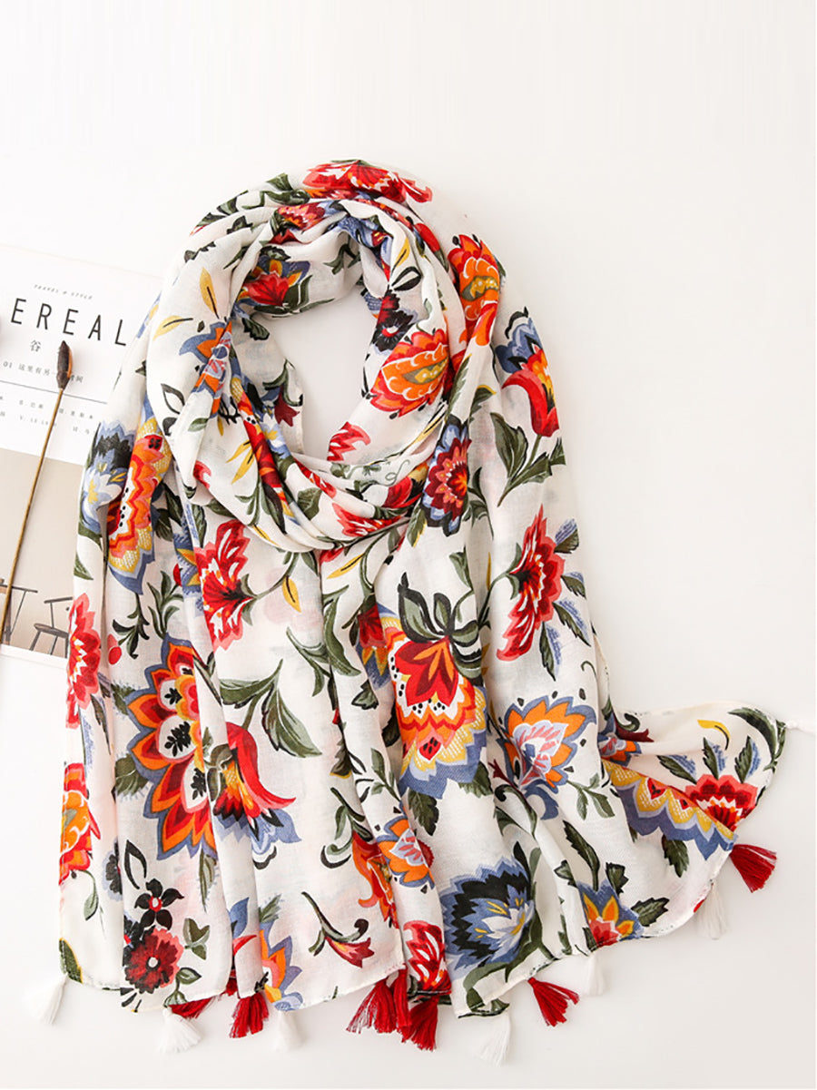 Women Summer Flower Print Tassel Shawl Scarf TY1014 Ada Fashion