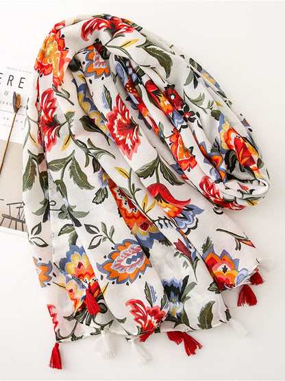 Women Summer Flower Print Tassel Shawl Scarf TY1014 Ada Fashion