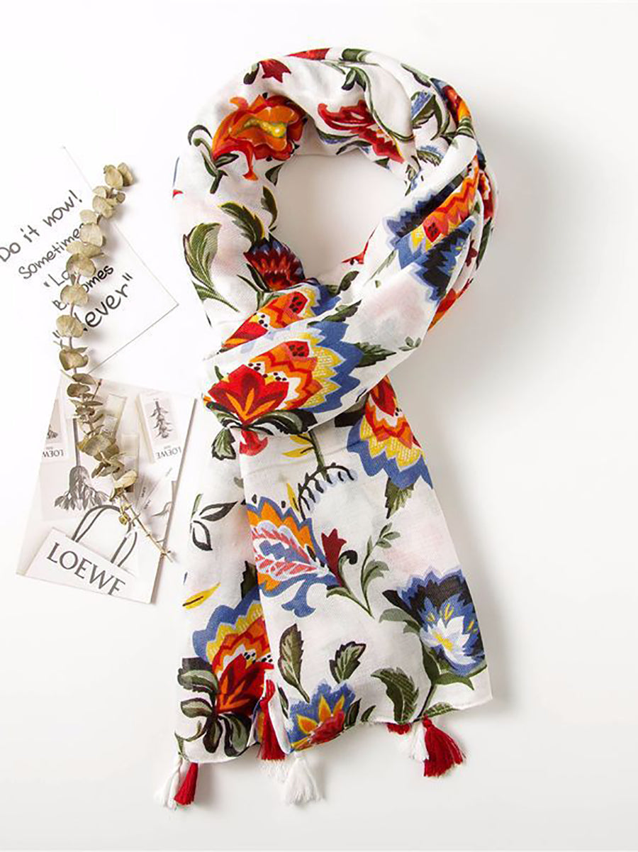 Women Summer Flower Print Tassel Shawl Scarf TY1014 Ada Fashion