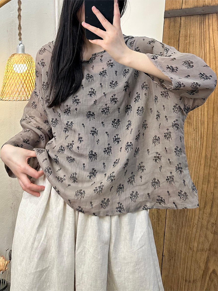 Women Summer Artsy Floral Hooded Ramie Shirt TY1016 Ada Fashion