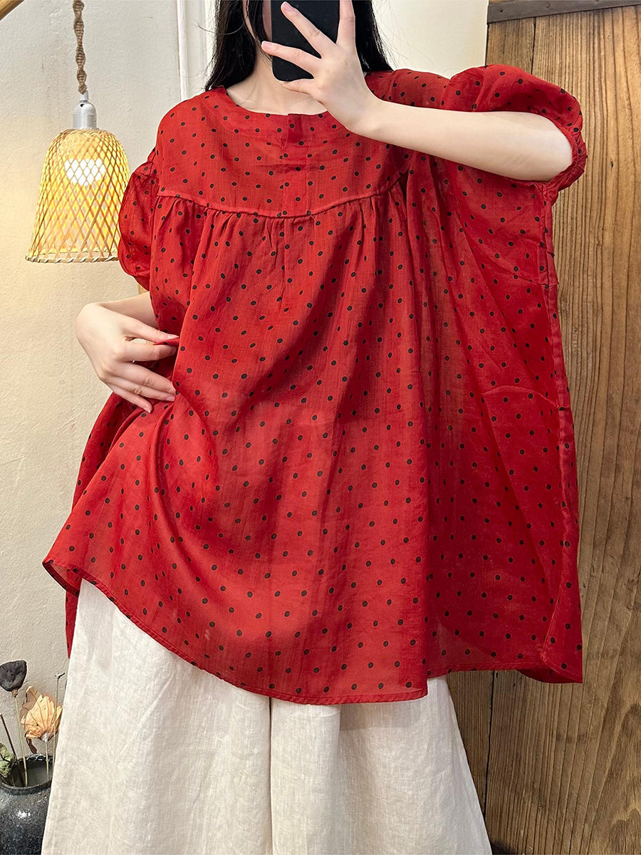 Women Summer Artsy Dot Loose Ramie Shirt TY1017 Ada Fashion