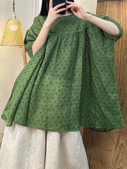 Women Summer Artsy Dot Loose Ramie Shirt TY1017 Ada Fashion