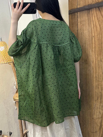 Women Summer Artsy Dot Loose Ramie Shirt TY1017 Ada Fashion