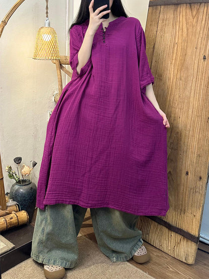 Women Summer Vintage Embroidery Solid Ramie Dress TY1018 Ada Fashion