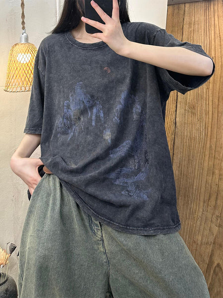 Women Summer Casual Mountains Print Cotton Shirt TY1019 Ada Fashion