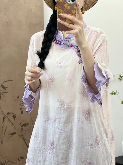 Women Summer Ethnic Flower Embroidery Ramie Shirt UI1006 Ada Fashion