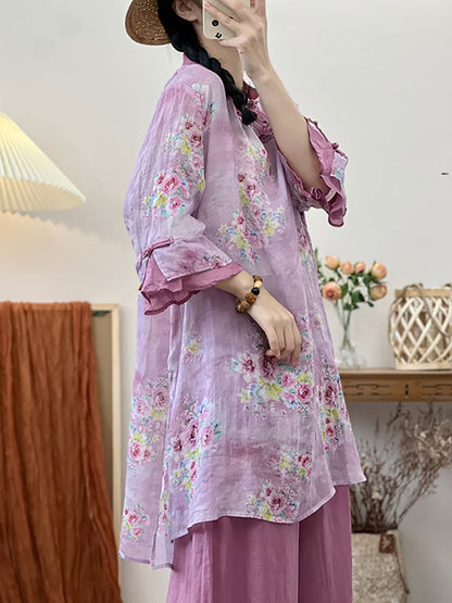 Women Summer Ethnic Flower Embroidery Ramie Shirt UI1006 Ada Fashion