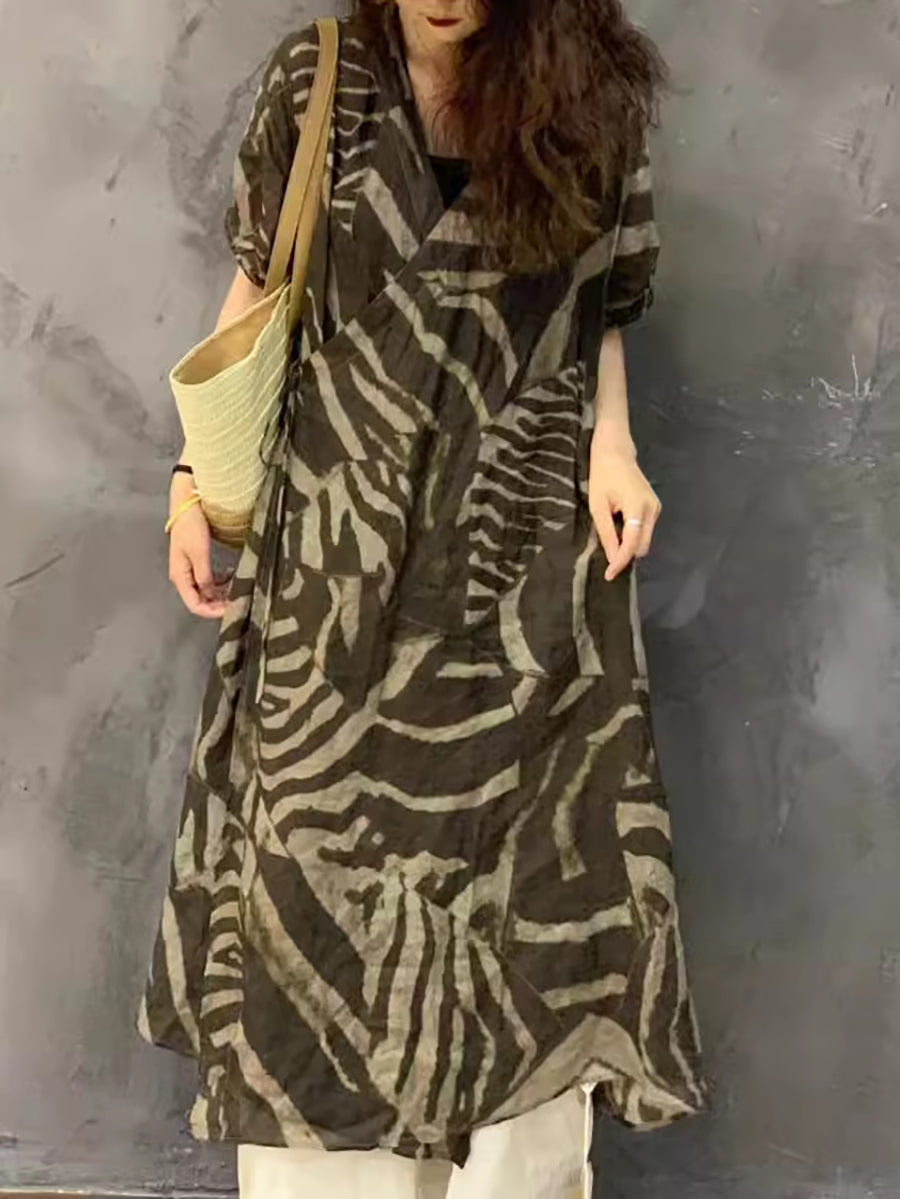 Women Summer Casual Print Ramie Strap Dress UI1004 Ada Fashion