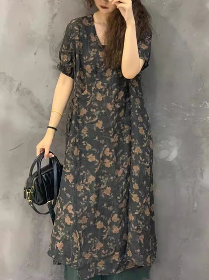 Women Summer Casual Print Ramie Strap Dress UI1004 Ada Fashion