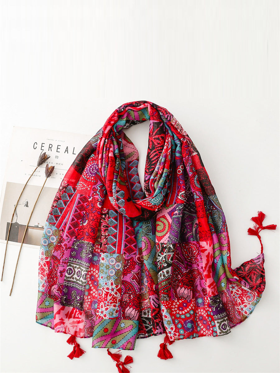 Women Summer Vintage Spliced Tassel Shawl Scarf IO1014 Ada Fashion