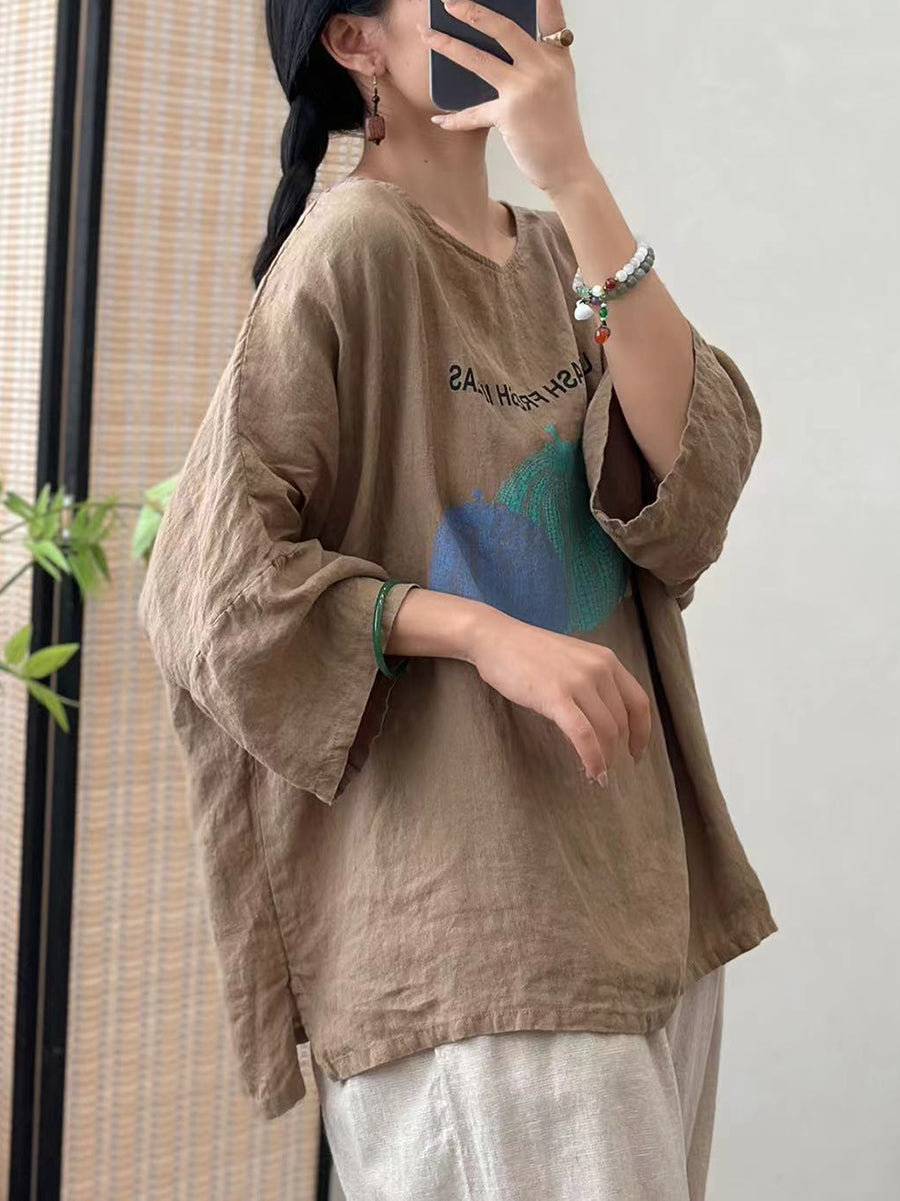 Women Summer Casual Pumpkin Print O-Neck Cotton Shirt IO1006 Ada Fashion