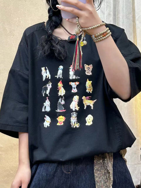 Women Summer Casual Cute Dogs Print Cotton Shirt IO1004 Ada Fashion