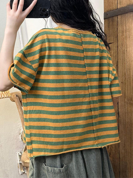 Women Summer Casual Stripe Cotton Pullover Shirt IO1003 Ada Fashion