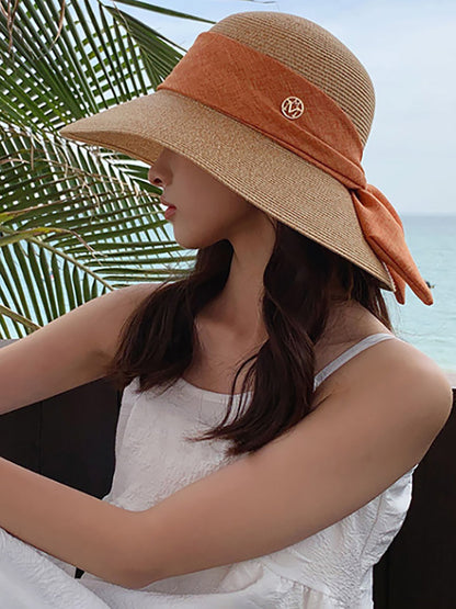 Women Summer Straw Colorblock Sunproof Travel Hat IO1025 Ada Fashion