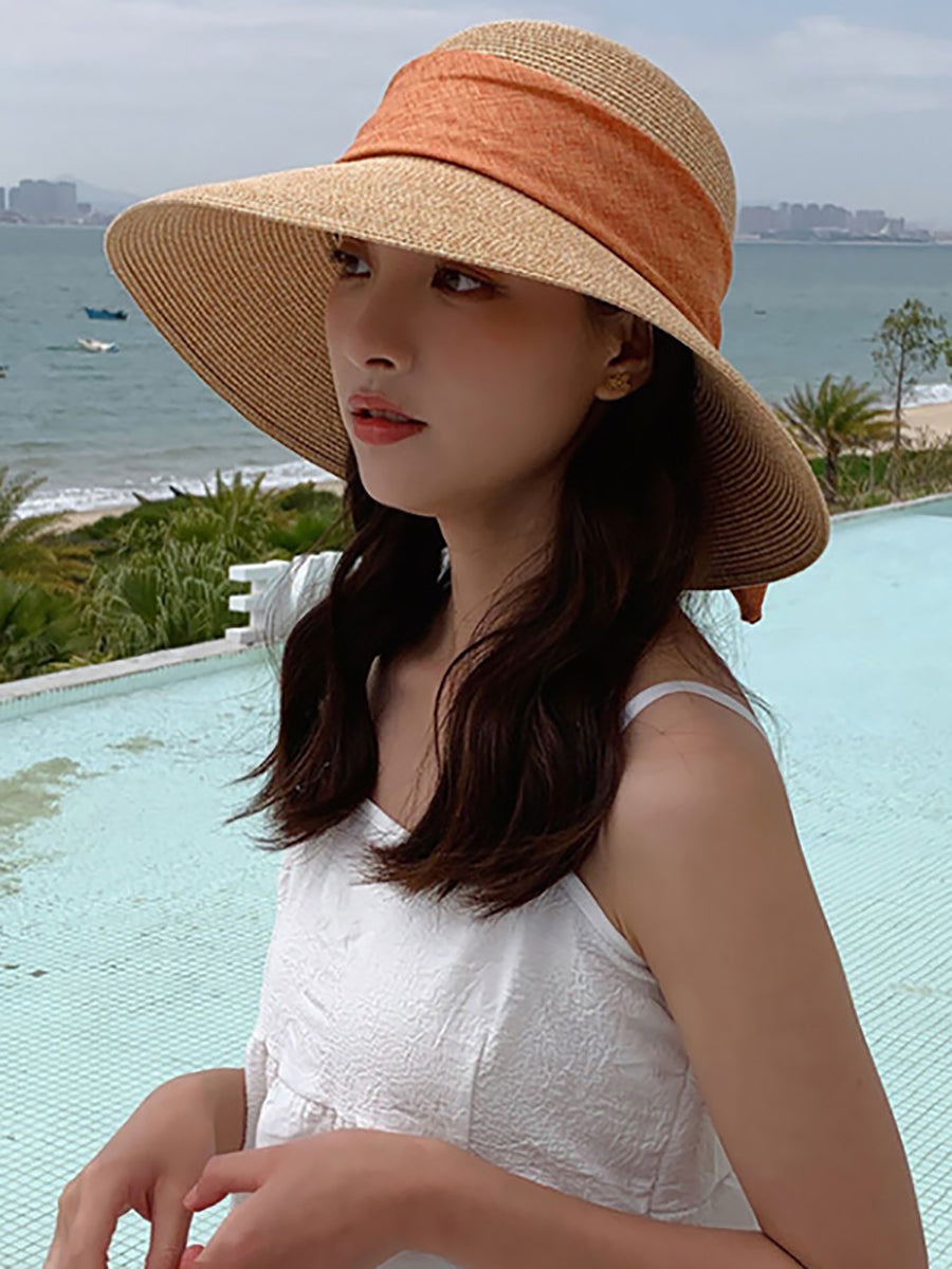 Women Summer Straw Colorblock Sunproof Travel Hat IO1025 Ada Fashion