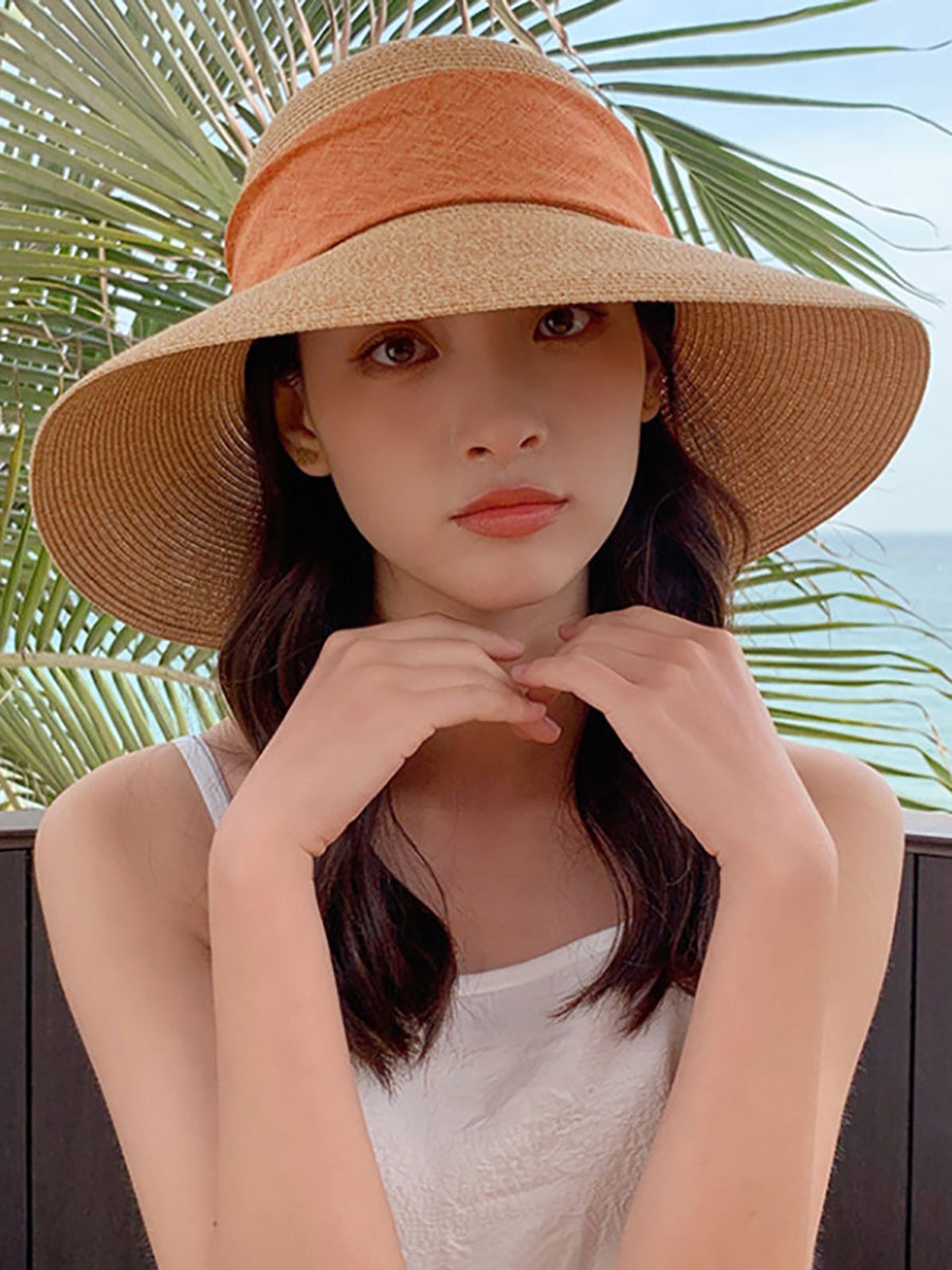 Women Summer Straw Colorblock Sunproof Travel Hat IO1025 Ada Fashion