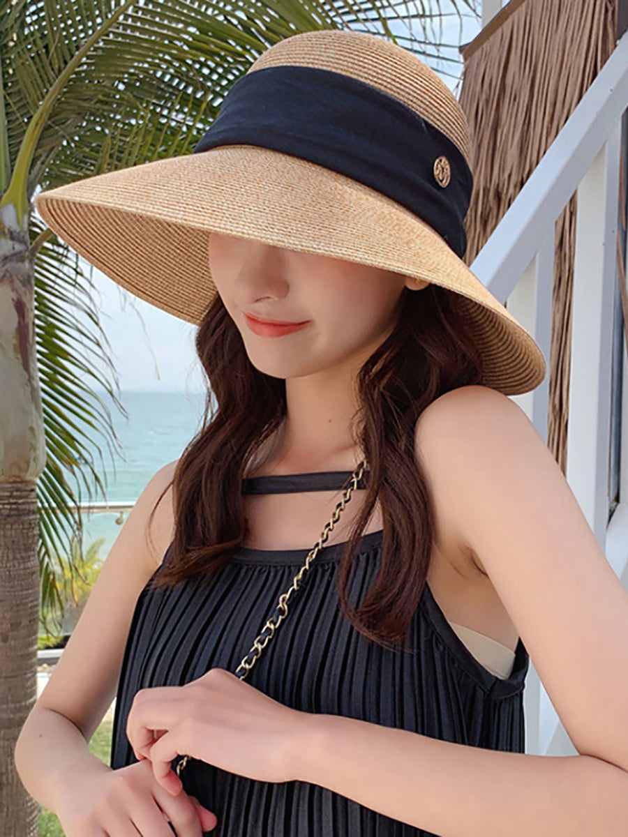 Women Summer Straw Colorblock Sunproof Travel Hat IO1025 Ada Fashion