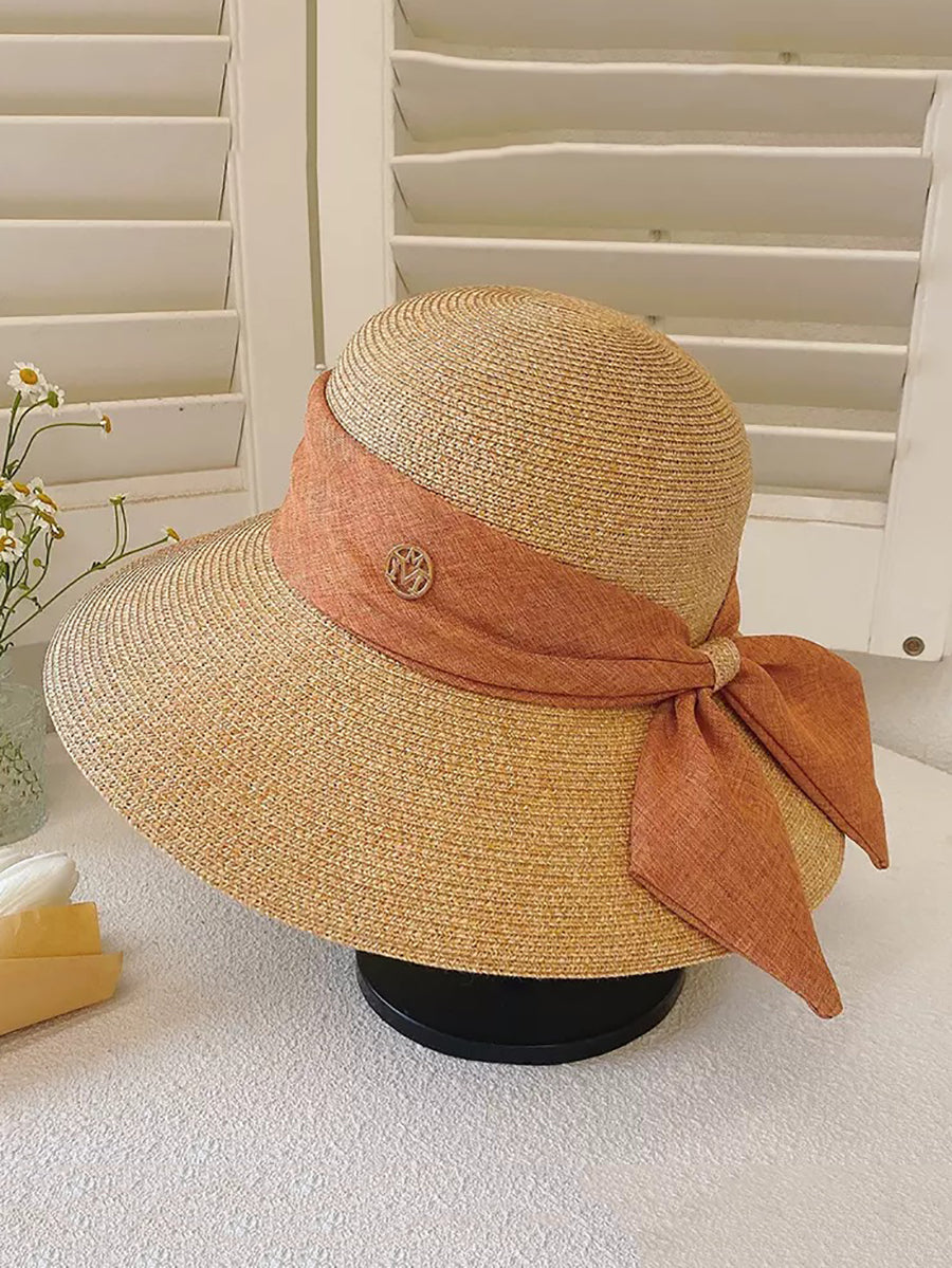 Women Summer Straw Colorblock Sunproof Travel Hat IO1025 Ada Fashion