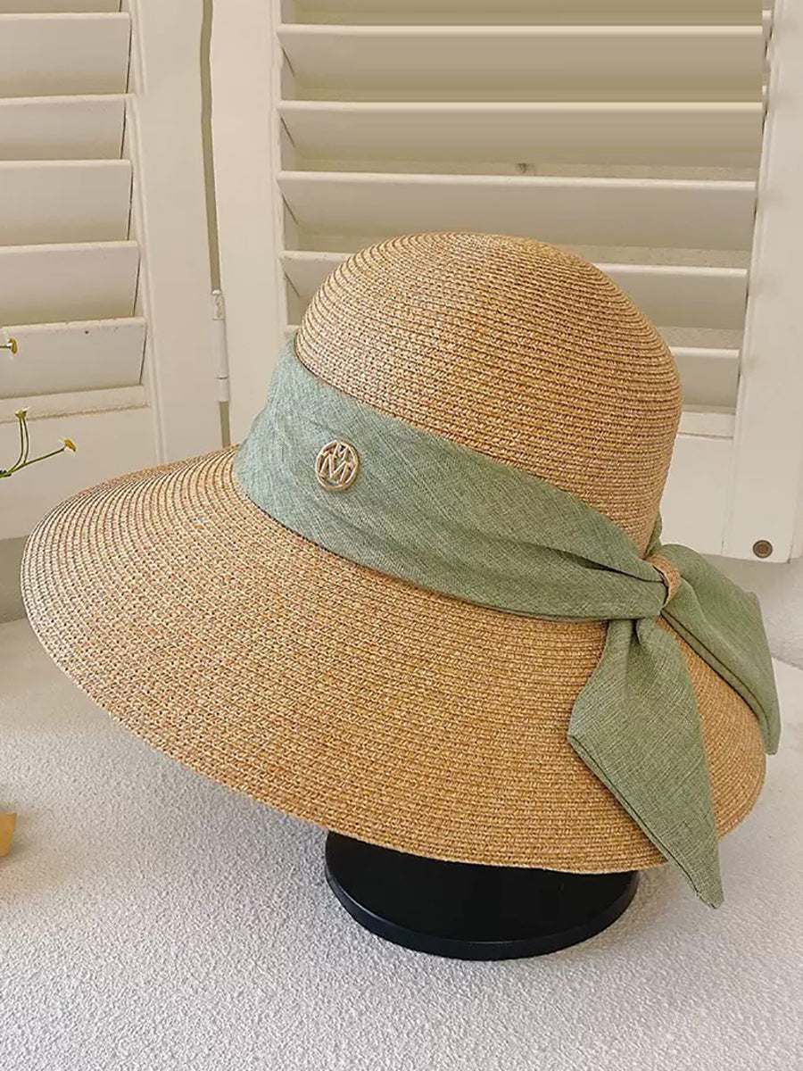 Women Summer Straw Colorblock Sunproof Travel Hat IO1025 Ada Fashion