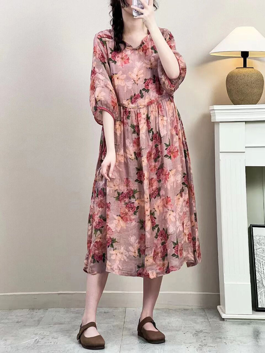 Women Summer Vintage Floral Strap Ramie Dress IO1016 Ada Fashion