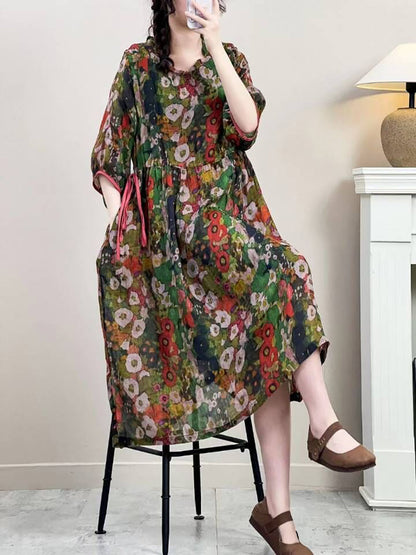 Women Summer Vintage Floral Strap Ramie Dress IO1016 Ada Fashion