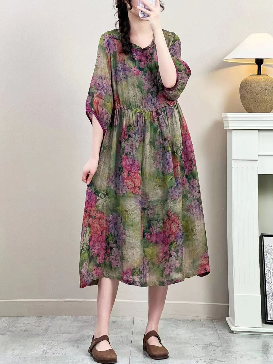 Women Summer Vintage Floral Strap Ramie Dress IO1016 Ada Fashion