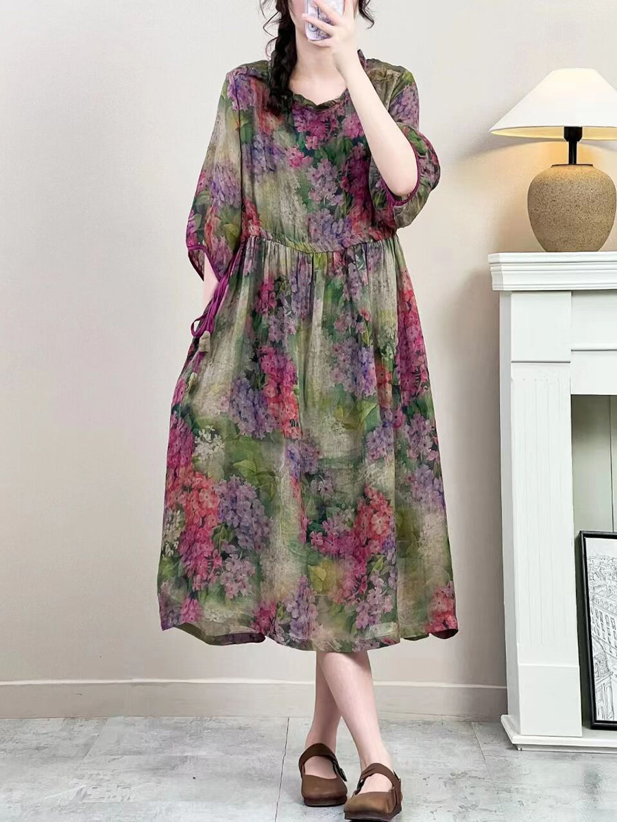 Women Summer Vintage Floral Strap Ramie Dress IO1016 Ada Fashion