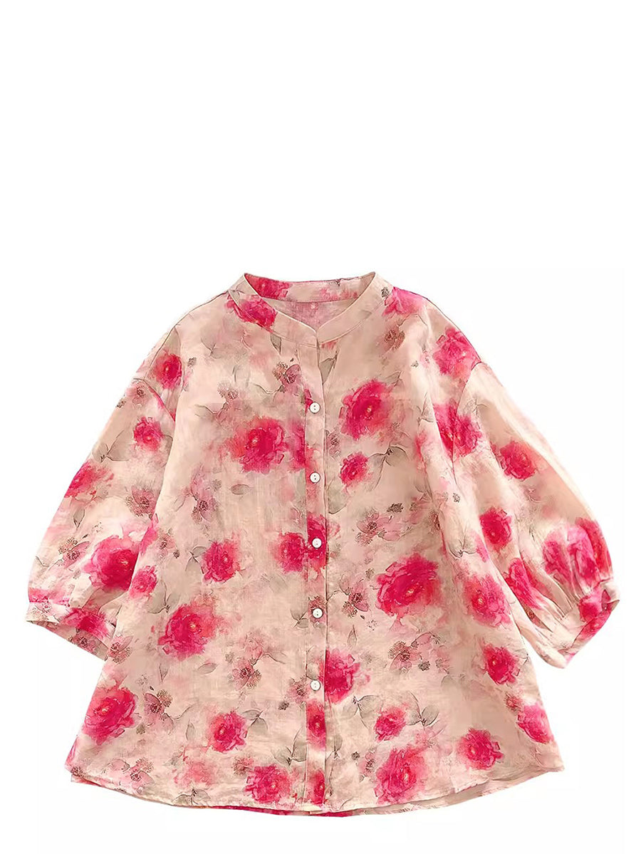 Women Summer Artsy Floral Ramie Loose Shirt AS1028 Ada Fashion