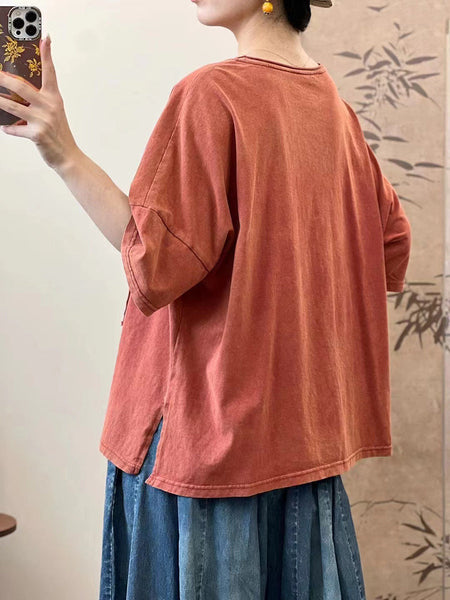 Women Summer Artsy Flower Embroidery Cotton Spliced Shirt AS1005 Ada Fashion