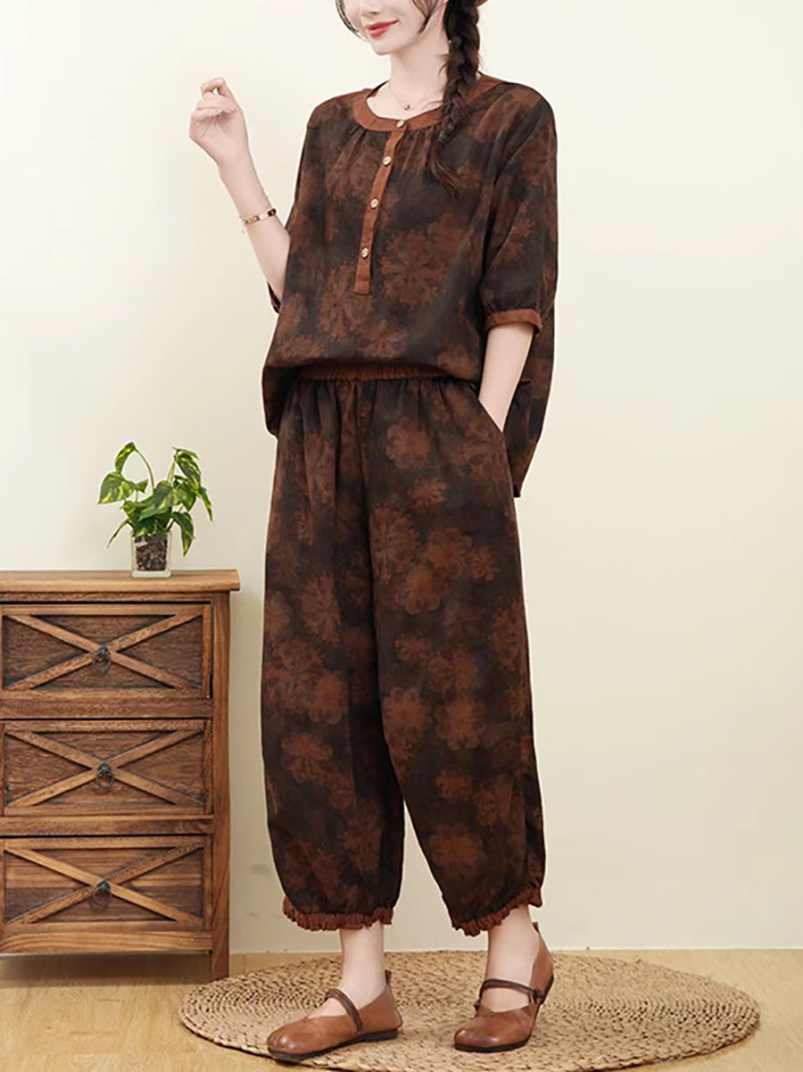 Women Summer Vintage Cotton Linen Floral Suits AS1020 Ada Fashion