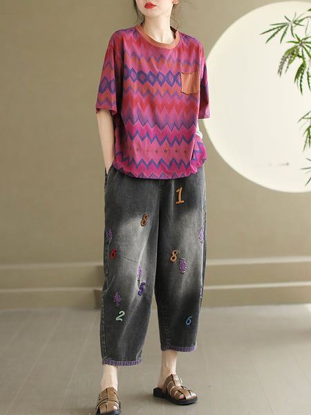 Women Summer Casual Embroidery Denim Pants AS1048 Ada Fashion