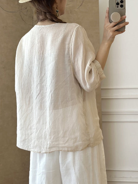 Women Summer Ethnic Embroidery Ramie Shirt AS1047 Ada Fashion