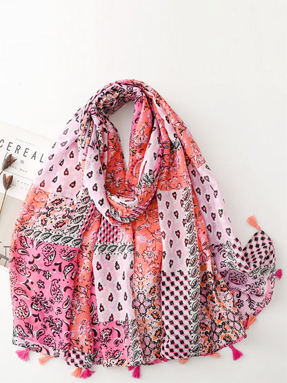 Women Summer Artsy Spliced Tassel Shawl Scarves AS1049 Ada Fashion