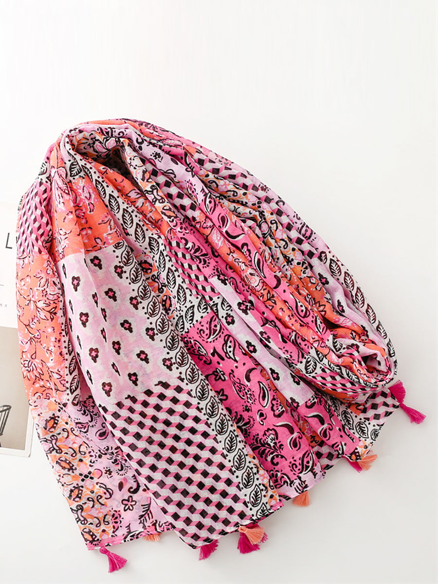 Women Summer Artsy Spliced Tassel Shawl Scarves AS1049 Ada Fashion