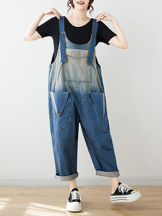 Women Summer Artsy Spliced Washed Denim Jumpsuits AS1050 Ada Fashion