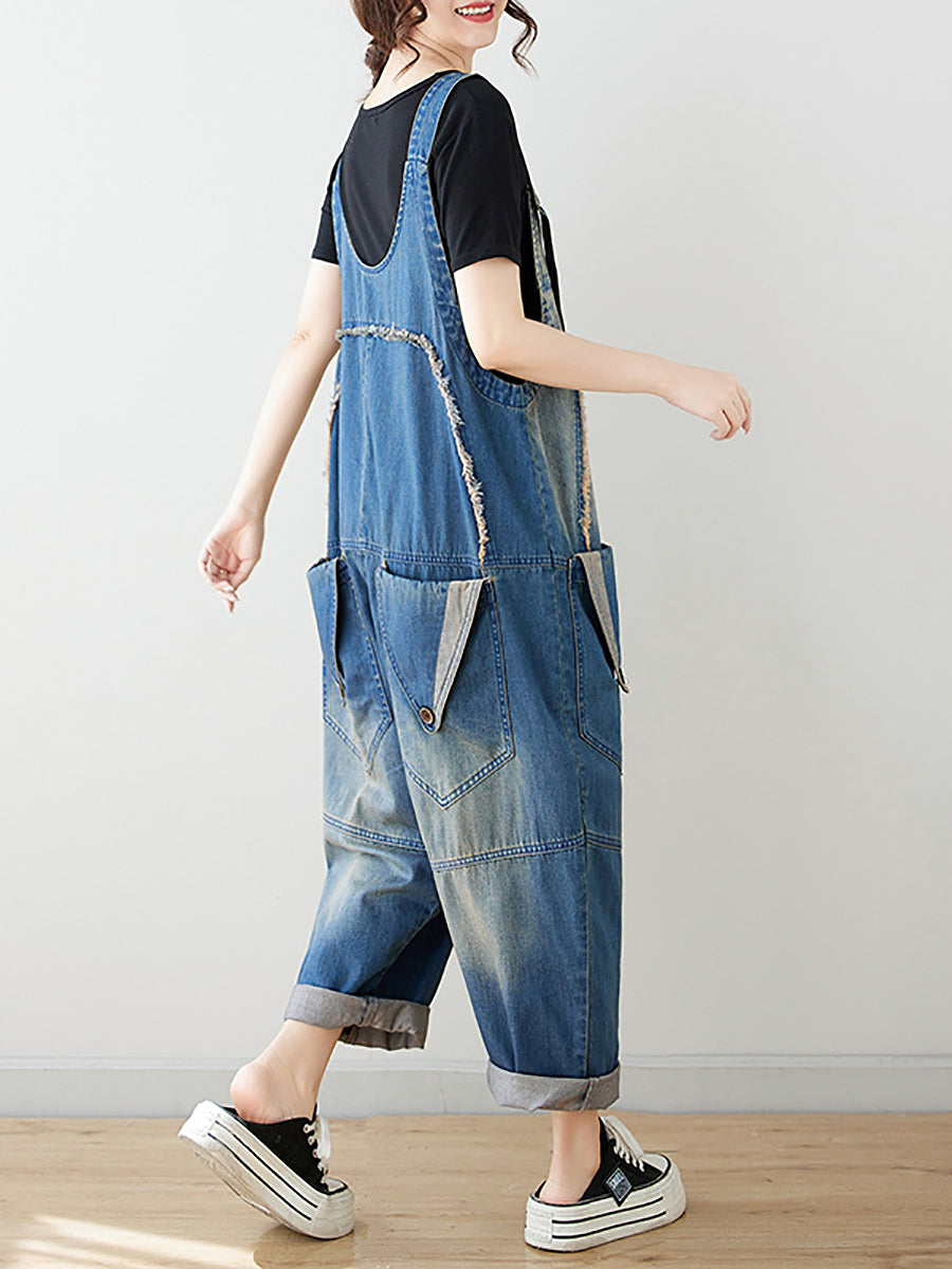 Women Summer Artsy Spliced Washed Denim Jumpsuits AS1050 Ada Fashion