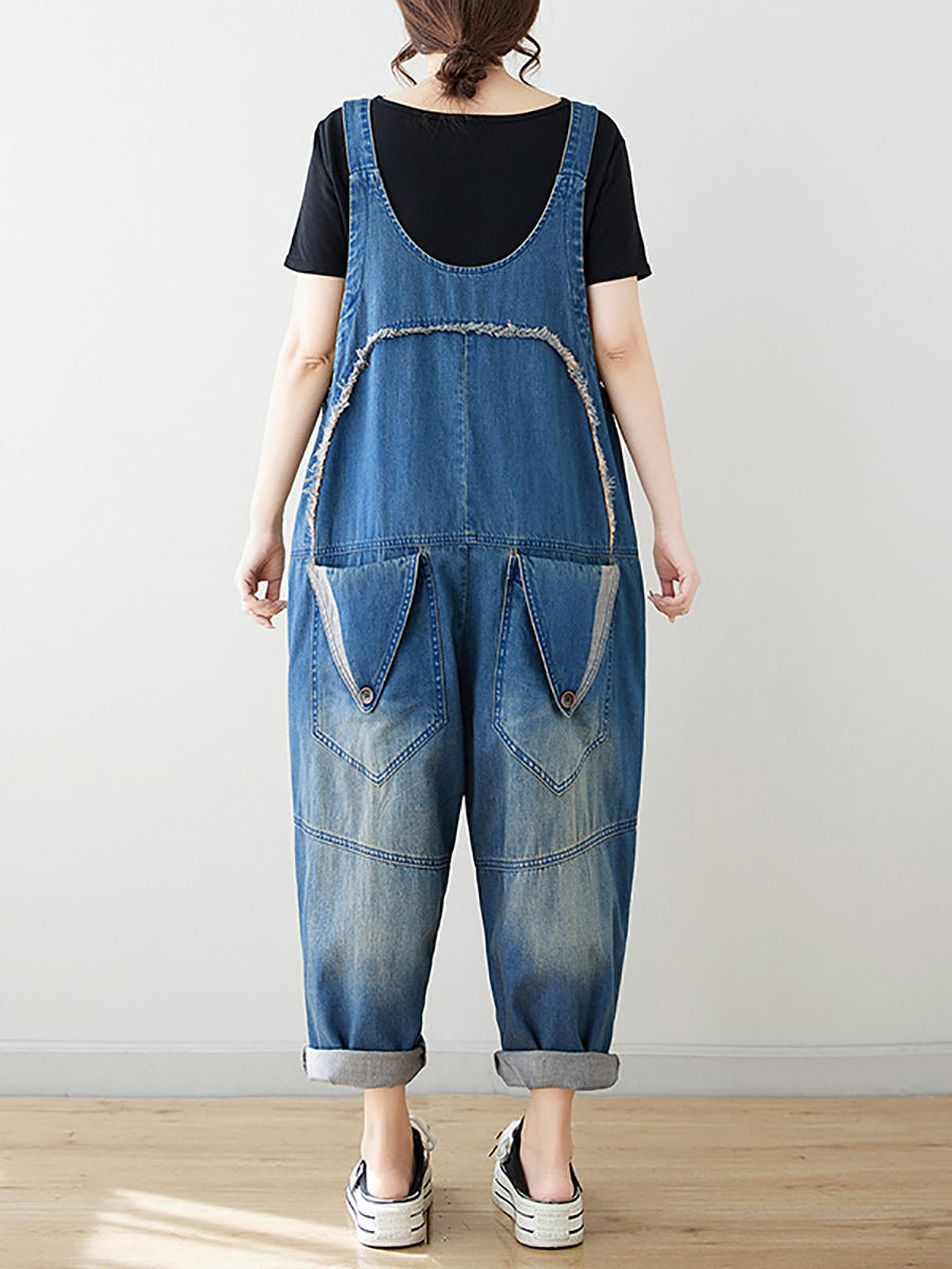 Women Summer Artsy Spliced Washed Denim Jumpsuits AS1050 Ada Fashion