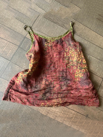 Plus Size Women Summer Vintage Print 100%Ramie Vest PP1052 BUYKUD
