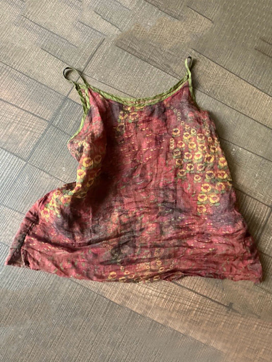 Plus Size Women Summer Vintage Print 100%Ramie Vest PP1052 BUYKUD
