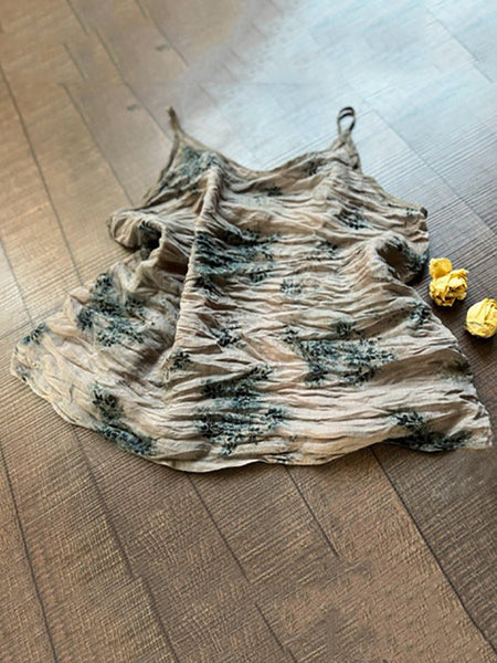 Plus Size Women Summer Vintage Print 100%Ramie Vest PP1052 BUYKUD