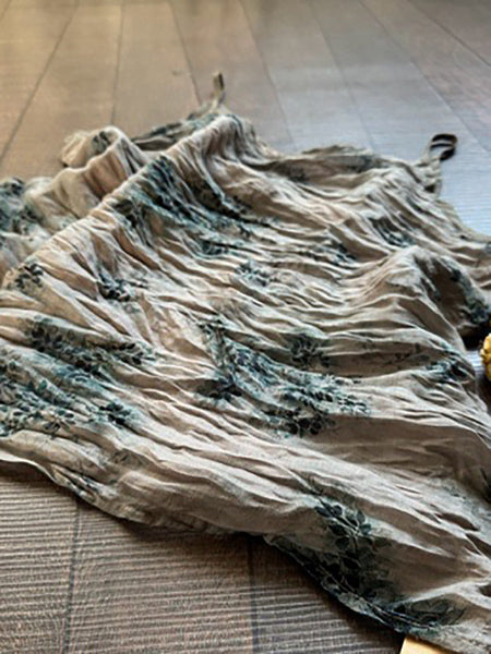 Plus Size Women Summer Vintage Print 100%Ramie Vest PP1052 BUYKUD