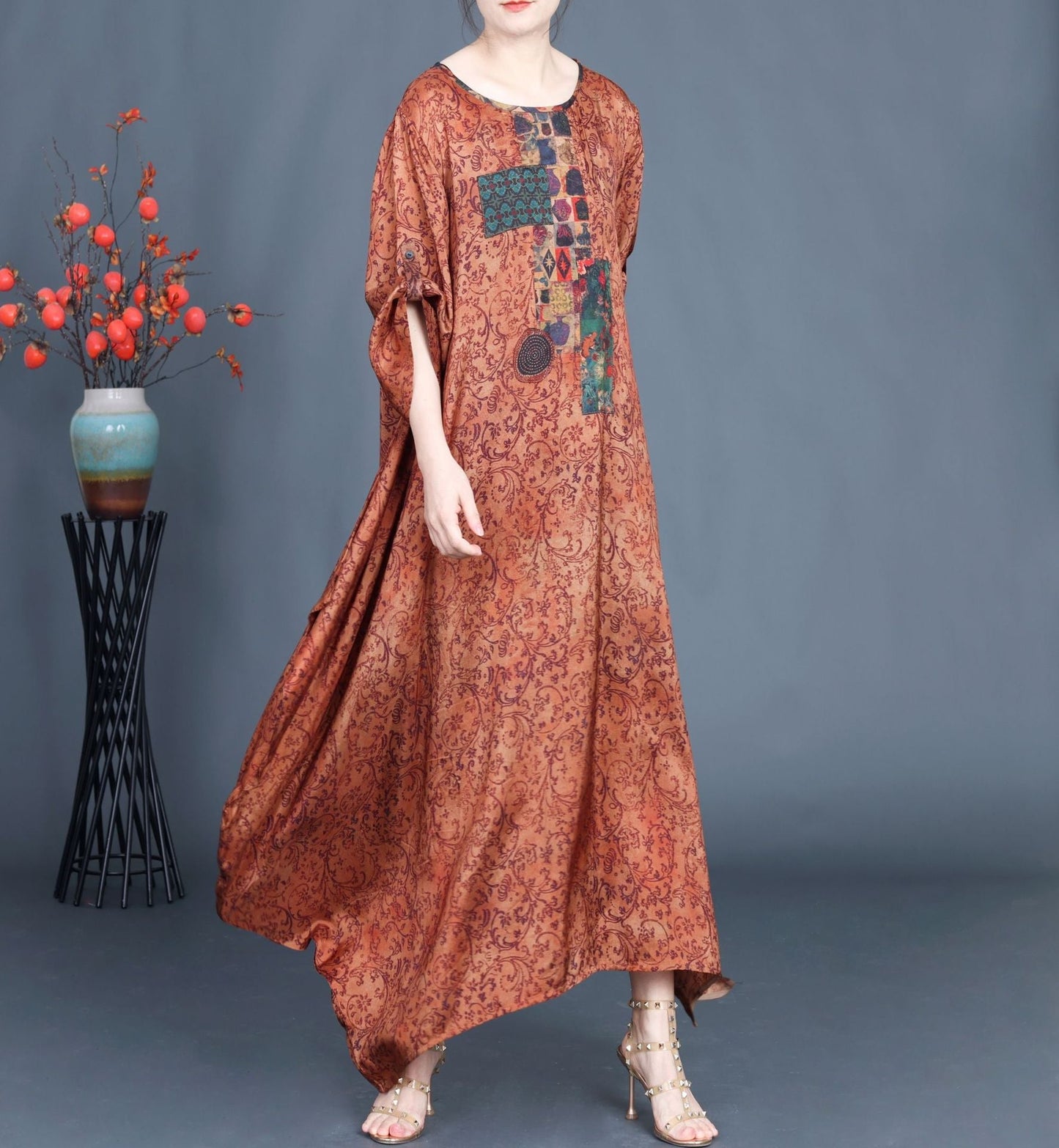 Women Summer Vintage Floral Spliced Maxi Dress AS1038 Ada Fashion