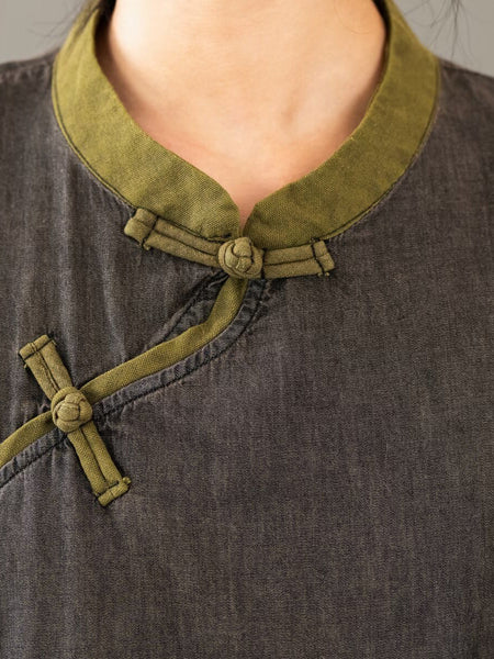 Women Summer Retro Colorblock Embroidery Denim Suits FG1011 Ada Fashion