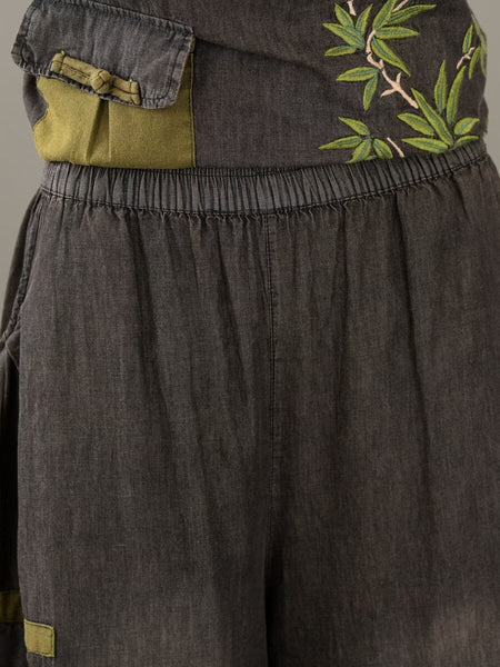 Women Summer Retro Colorblock Embroidery Denim Suits FG1011 Ada Fashion