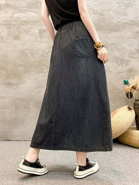 Women Summer Artsy Flower Embroidert Denim Skirt FG1009 Ada Fashion