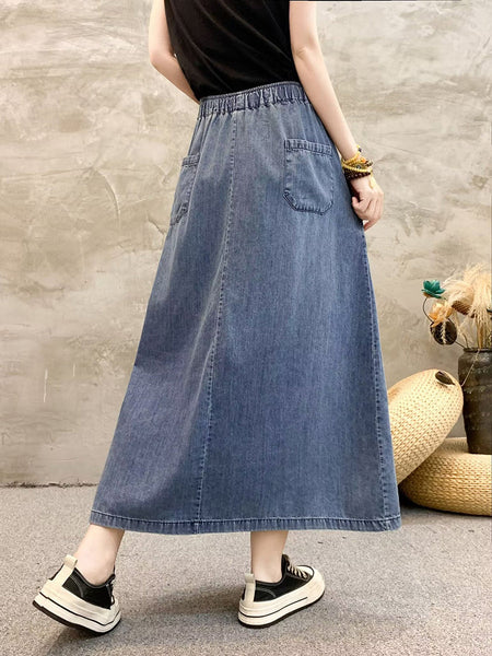 Women Summer Artsy Flower Embroidert Denim Skirt FG1009 Ada Fashion