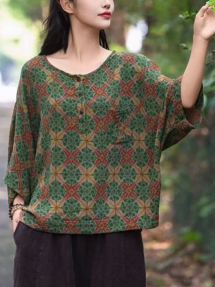 Women Summer Vintage Flower Loose Shirt FG1031 Ada Fashion